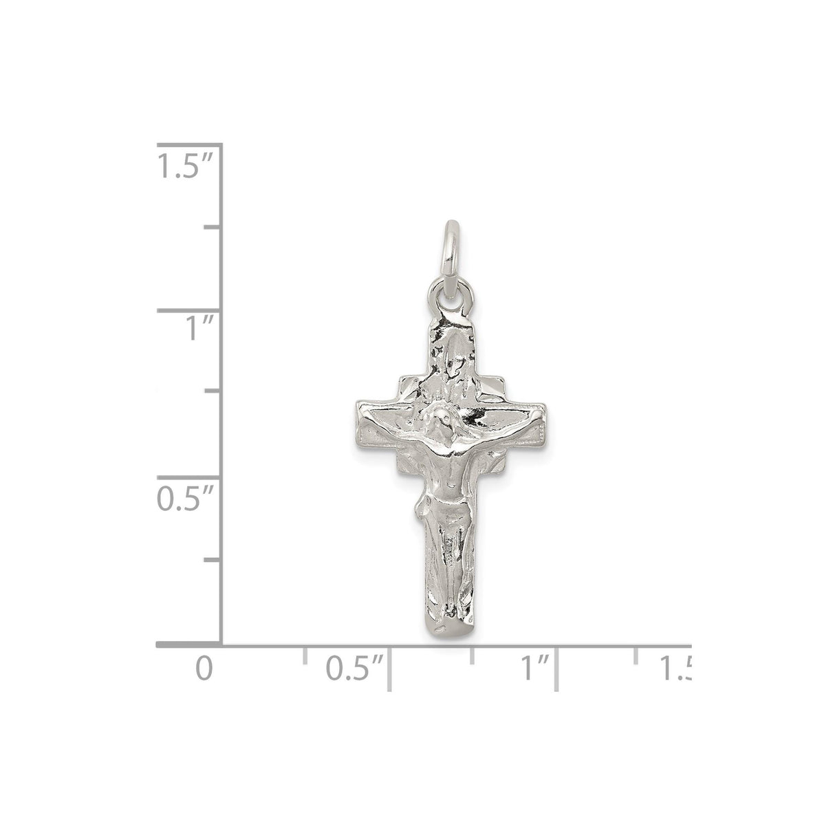 Sterling Silver Crucifix Cross Pendant with Dimensional Christian Design and Polished Finish