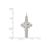 Sterling Silver Crucifix Cross Pendant with Dimensional Christian Design and Polished Finish