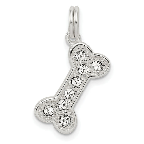 Sterling Silver Bone Pendant Charm with Cubic Zirconia, Dog Mom Jewelry for Pet Lovers