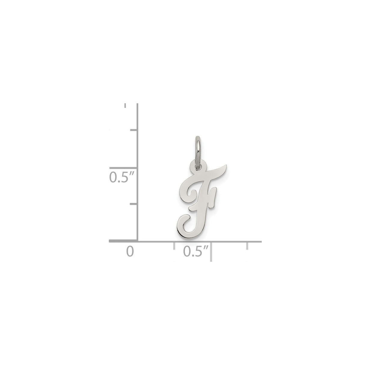 Sterling Silver Pendant, Polished Cursive Initial F Letter Charm, Unisex Alphabet Jewelry