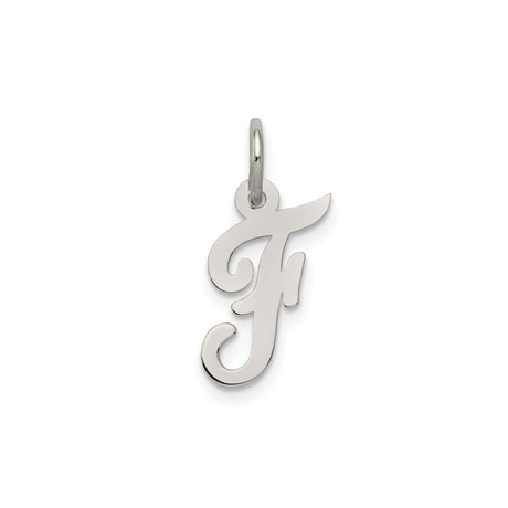 Sterling Silver Pendant, Polished Cursive Initial F Letter Charm, Unisex Alphabet Jewelry