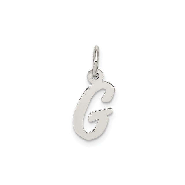 Sterling Silver Letter G Pendant Charm, Polished Script Monogram Jewelry for Women or Unisex Wear