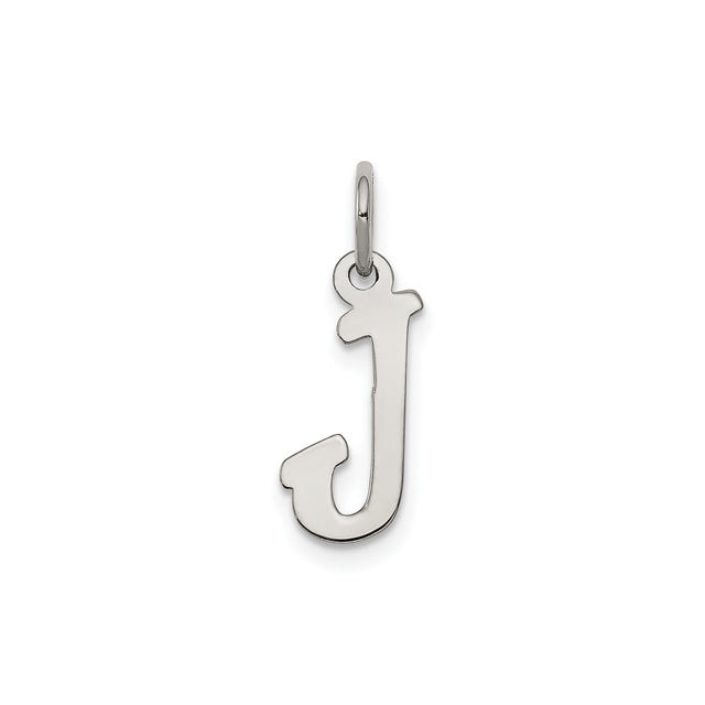 Sterling Silver Initial J Pendant, Polished Block Letter Alphabet Charm for Necklace or Bracelet