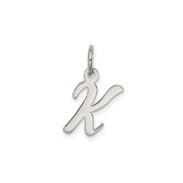 Sterling Silver Letter K Pendant Charm, Cursive Initial Script Design for Women or Unisex