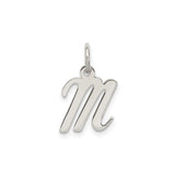 Sterling Silver Initial M Pendant, Polished Script Letter Charm, Minimalist Monogram Jewelry