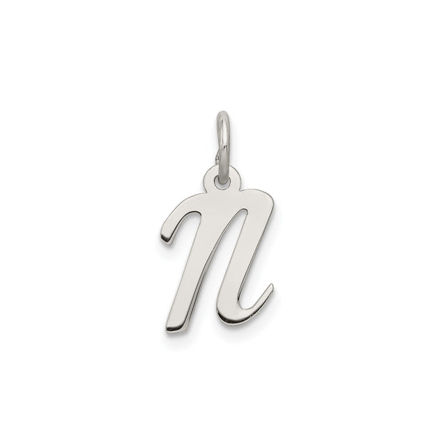 Sterling Silver Lowercase N Pendant Charm, Script Initial Jewelry, Unisex Monogram Accessory