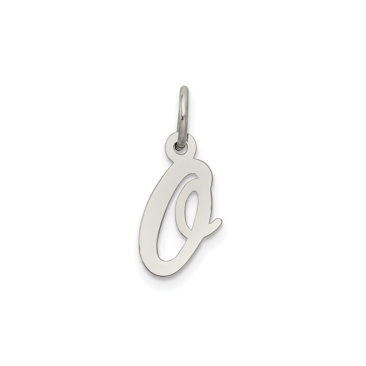 Sterling Silver Initial Q Pendant, Script Letter Charm, Polished Monogram Jewelry for Women