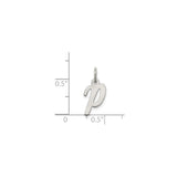 Sterling Silver Lowercase Letter P Pendant Charm, Polished Script Initial Jewelry