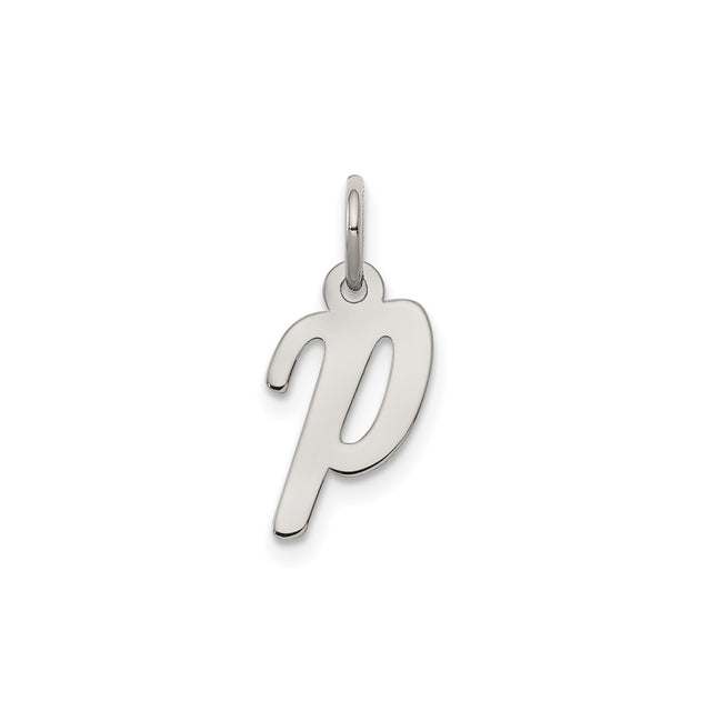 Sterling Silver Lowercase Letter P Pendant Charm, Polished Script Initial Jewelry