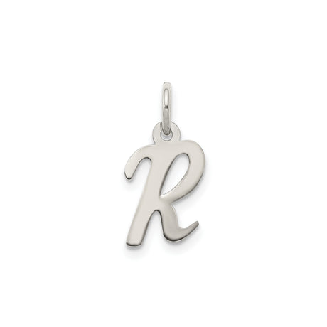 Sterling Silver Script Initial R Pendant, Polished Letter Charm, Monogram Jewelry for Women or Unisex Wear