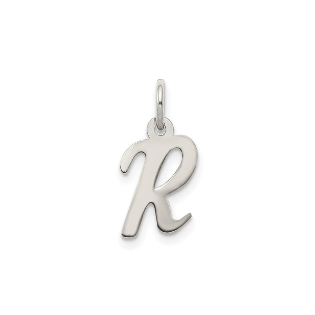 Sterling Silver Script Initial R Pendant, Polished Letter Charm, Monogram Jewelry for Women or Unisex Wear