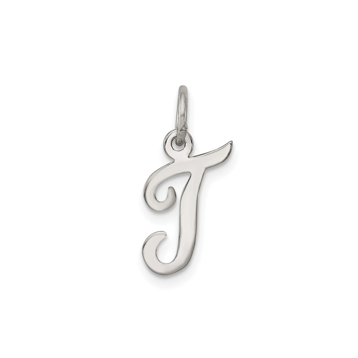 Sterling Silver Initial J Pendant Charm, Polished Script Letter, Minimalist Unisex Design