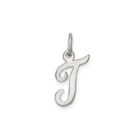 Sterling Silver Initial J Pendant Charm, Polished Script Letter, Minimalist Unisex Design