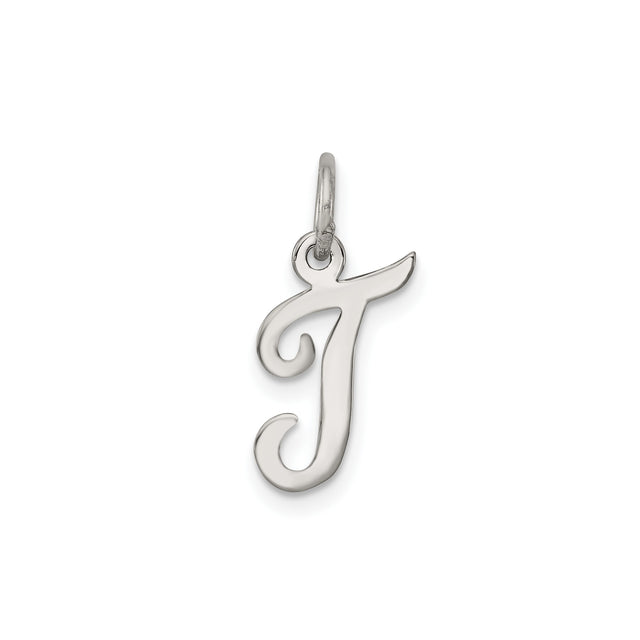 Sterling Silver Initial J Pendant Charm, Polished Script Letter, Minimalist Unisex Design