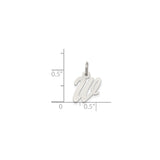 Sterling Silver Script Initial W Pendant, Polished Cursive Letter Charm for Women