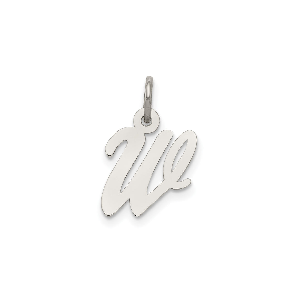 Sterling Silver Script Initial W Pendant, Polished Cursive Letter Charm for Women
