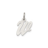 Sterling Silver Script Initial W Pendant, Polished Cursive Letter Charm for Women