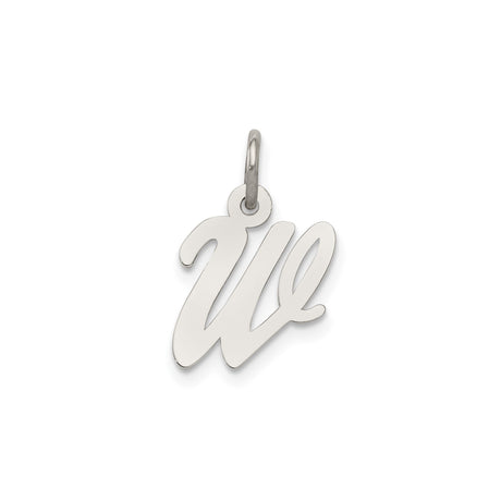 Sterling Silver Script Initial W Pendant, Polished Cursive Letter Charm for Women