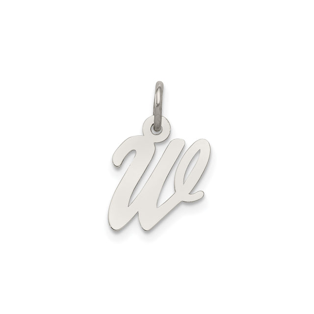 Sterling Silver Script Initial W Pendant, Polished Cursive Letter Charm for Women