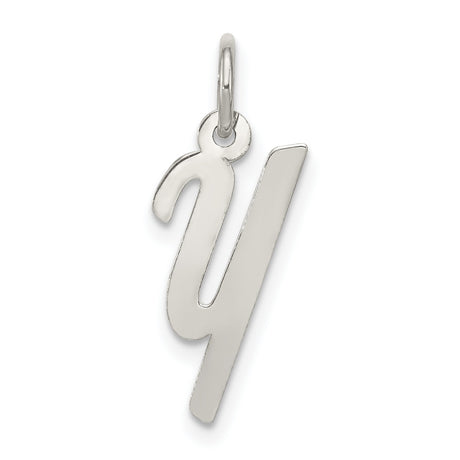 Sterling Silver Letter Y Pendant, Polished Script Initial Charm for Women