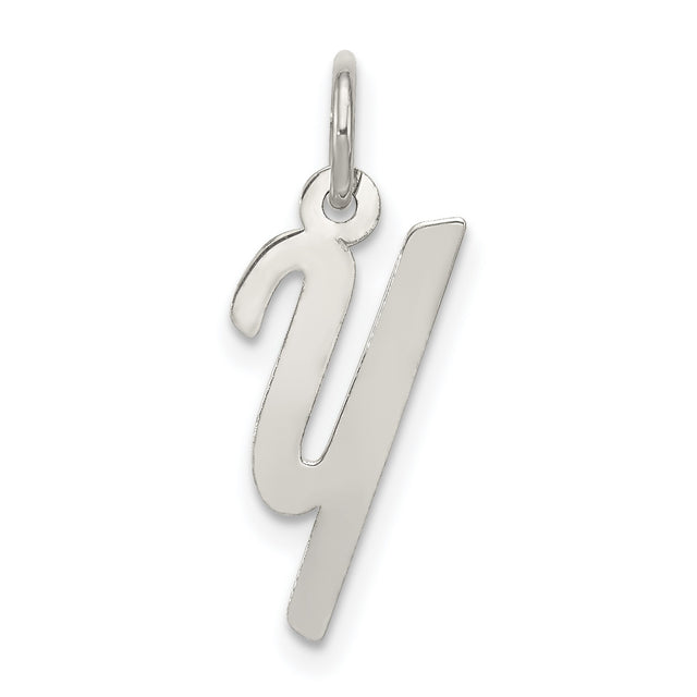 Sterling Silver Letter Y Pendant, Polished Script Initial Charm for Women