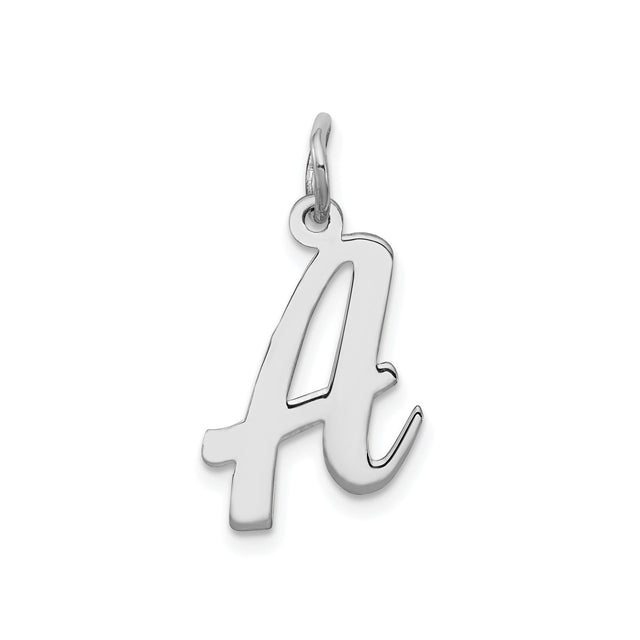 Sterling Silver Initial A Pendant Charm, Polished Script Letter, Minimal Monogram Jewelry