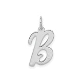 Sterling Silver Letter B Pendant Charm, Polished Script Alphabet Jewelry for Women