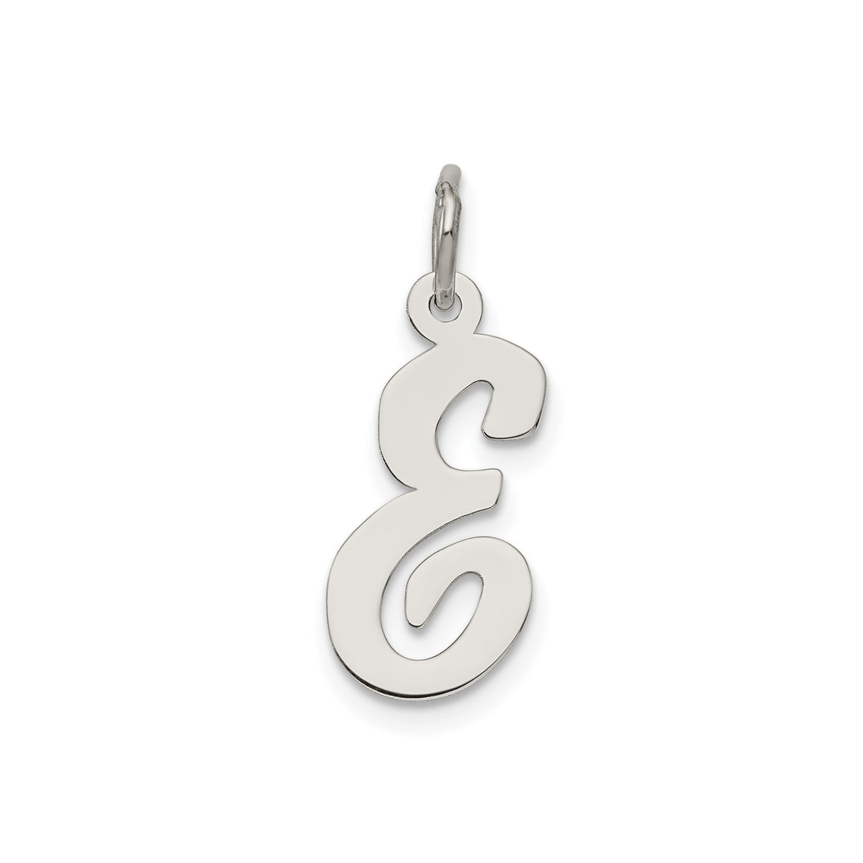 Sterling Silver Script Letter E Pendant Charm, Polished Cursive Initial Jewelry