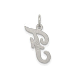 Sterling Silver Initial F Pendant Charm, Polished Script Letter Design for Women or Unisex Wear