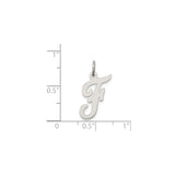 Sterling Silver Initial F Pendant Charm, Polished Script Letter Design for Women or Unisex Wear