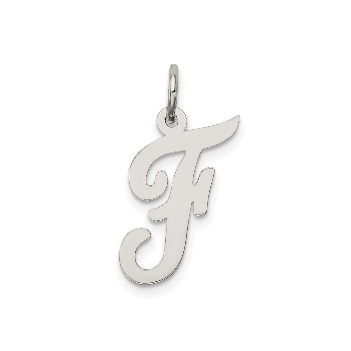Sterling Silver Initial F Pendant Charm, Polished Script Letter Design for Women or Unisex Wear