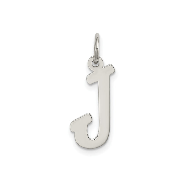 Sterling Silver J Initial Pendant, Polished Script Letter Charm, Minimalist Monogram Jewelry