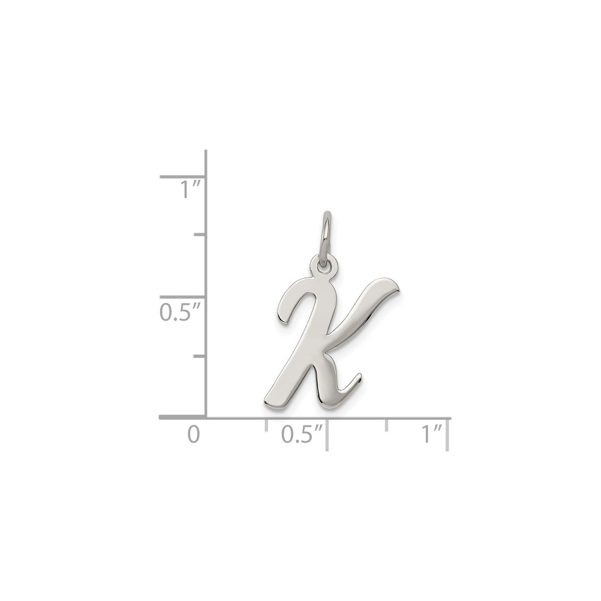 Sterling Silver Letter K Pendant Charm, Polished Script Initial Design for Women or Unisex Use