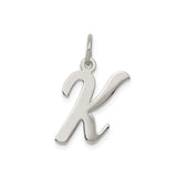 Sterling Silver Letter K Pendant Charm, Polished Script Initial Design for Women or Unisex Use
