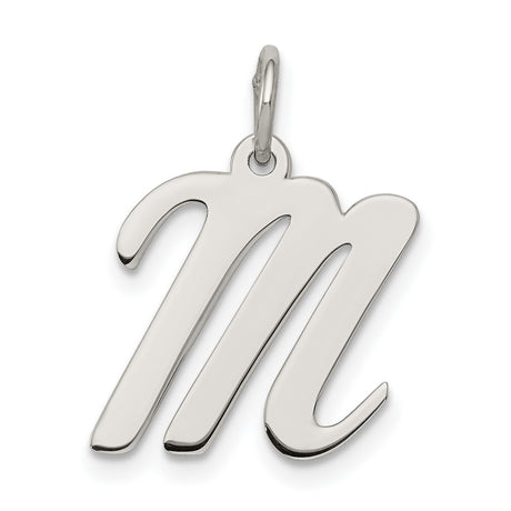 Medium Script Initial M Charm Pendant in Real 925 Sterling Silver