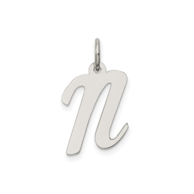 Sterling Silver Pendant, Lowercase Script Letter M, Minimalist Monogram Charm for Women