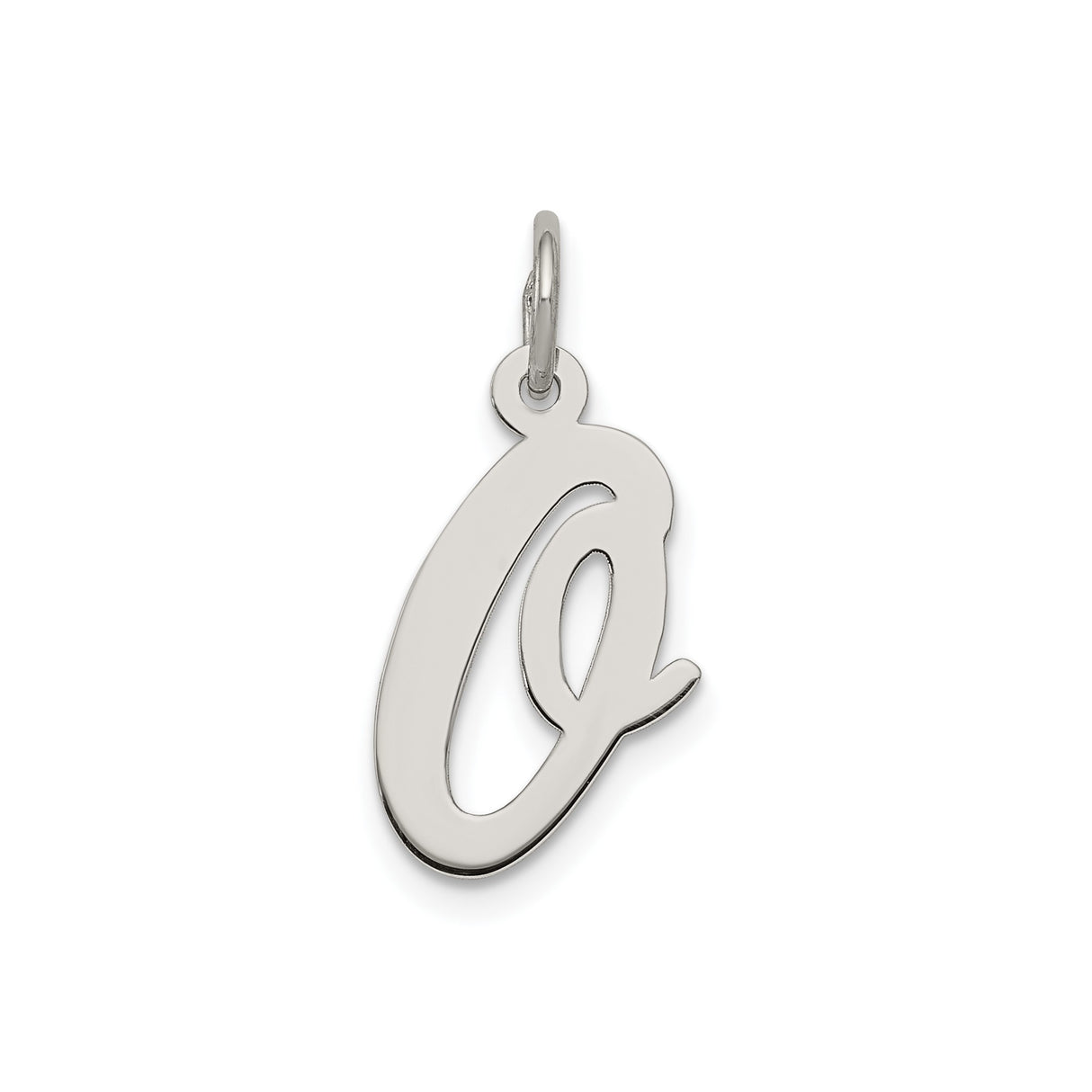 Sterling Silver Script Initial Q Pendant, Polished Cursive Letter Charm for Necklace or Bracelet