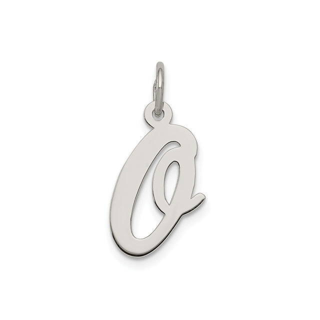 Sterling Silver Script Initial Q Pendant, Polished Cursive Letter Charm for Necklace or Bracelet