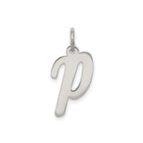 Sterling Silver Pendant, Lowercase Script Letter P, Polished Monogram Charm