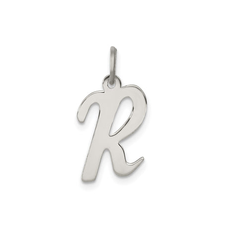 Sterling Silver Initial R Pendant Charm, Polished Script Letter Design for Women