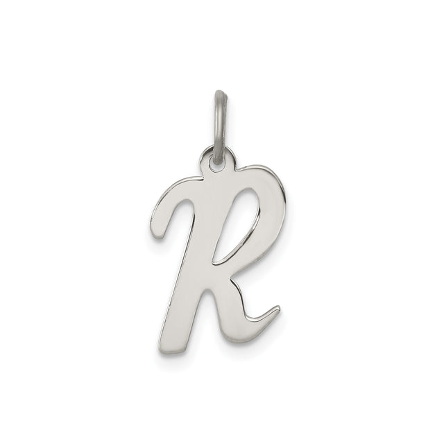 Sterling Silver Initial R Pendant Charm, Polished Script Letter Design for Women