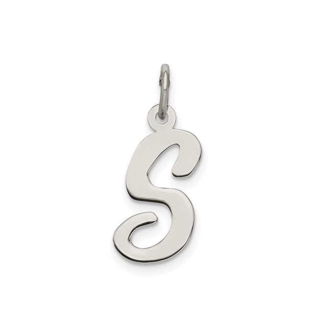Sterling Silver Letter S Pendant Charm, Polished Script Initial Jewelry for Women or Unisex Wear