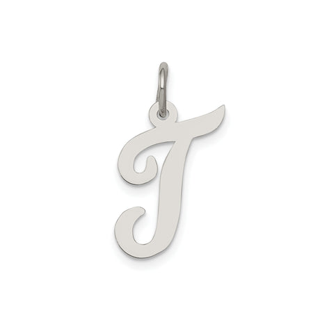 Sterling Silver Script Letter J Pendant Charm, Polished Cursive Initial Jewelry for Women or Unisex Wear