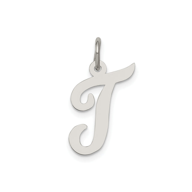 Sterling Silver Script Letter J Pendant Charm, Polished Cursive Initial Jewelry for Women or Unisex Wear