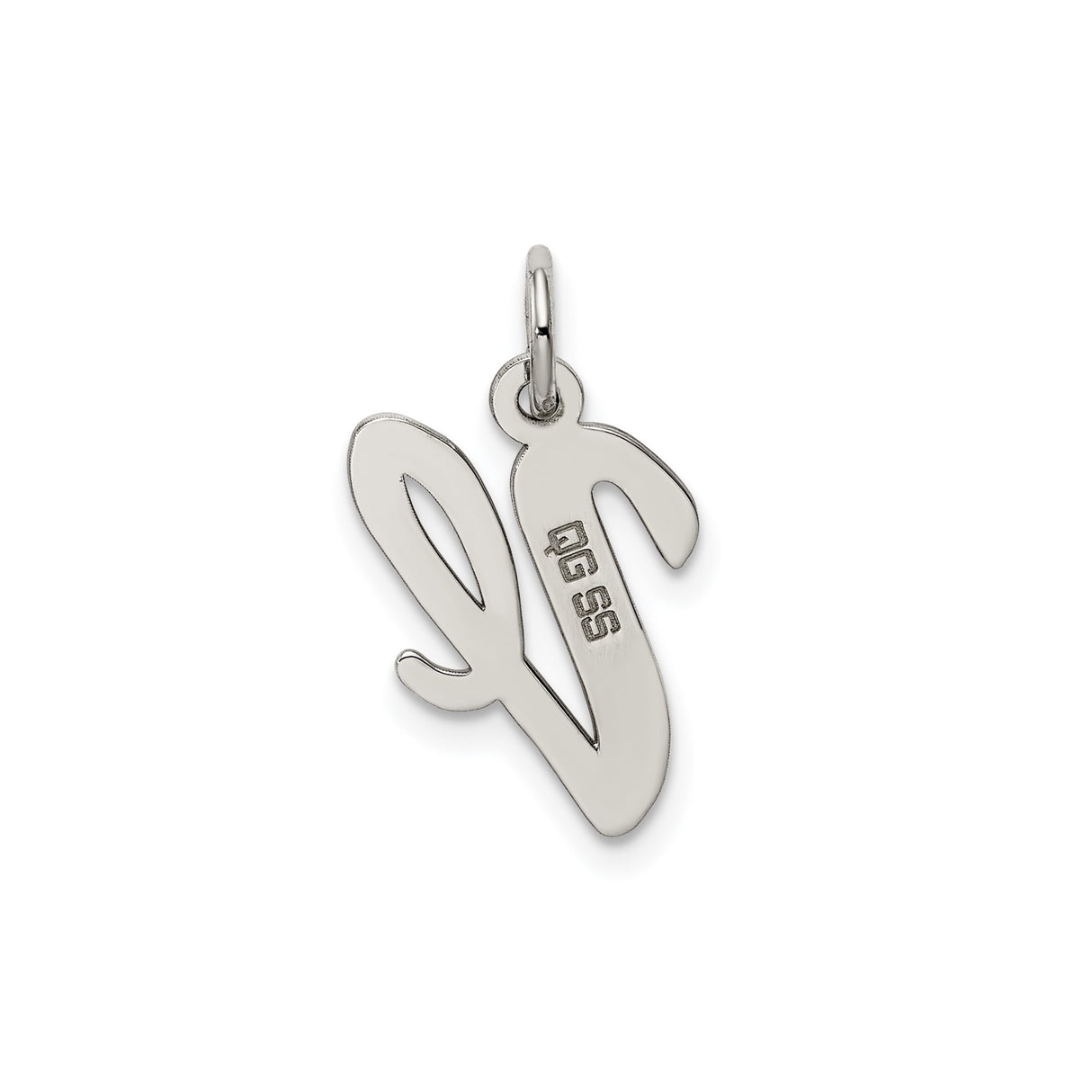 Sterling Silver Script Initial V Pendant Charm, Polished Cursive Letter Jewelry for Women