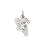 Sterling Silver Script Initial V Pendant Charm, Polished Cursive Letter Jewelry for Women