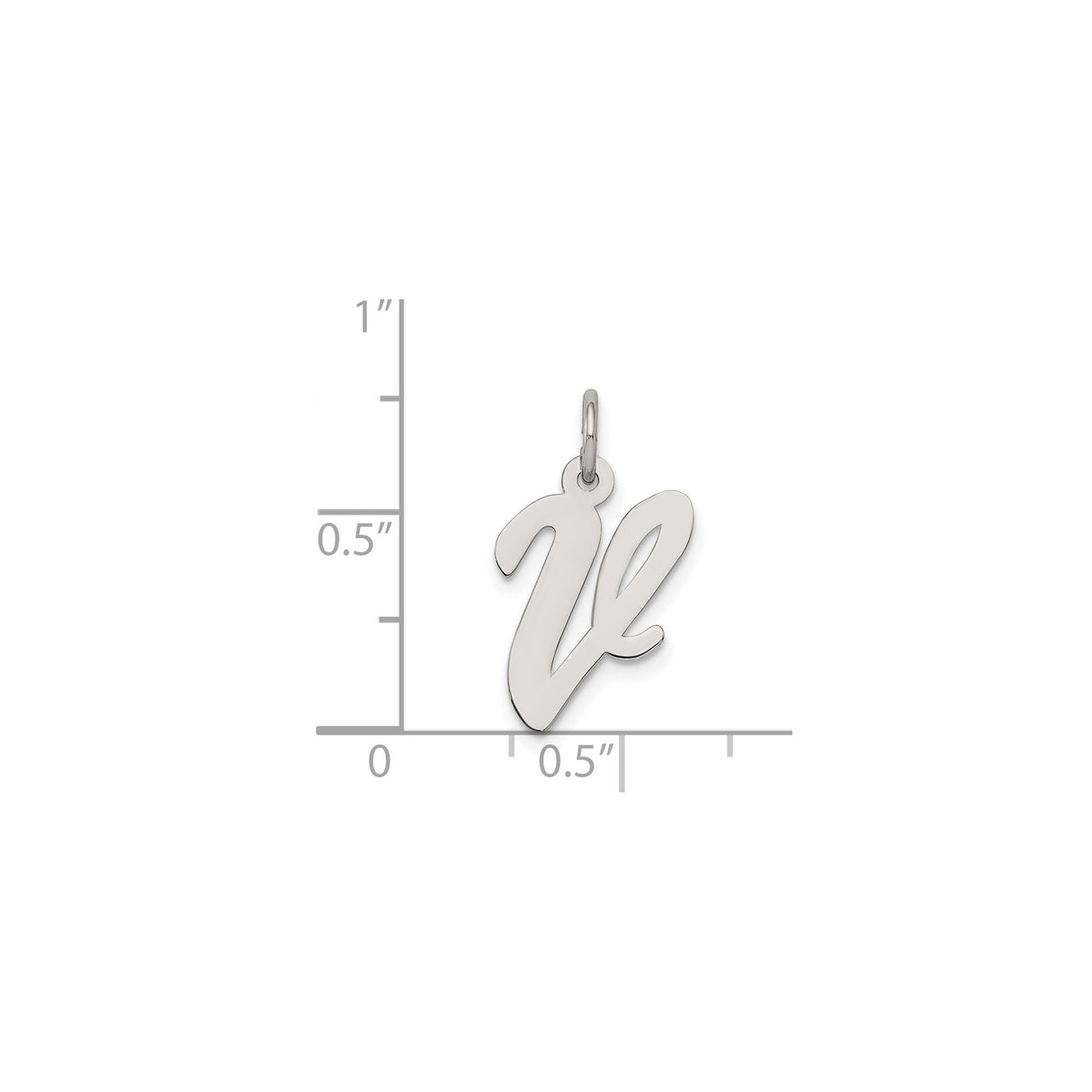 Sterling Silver Script Initial V Pendant Charm, Polished Cursive Letter Jewelry for Women
