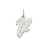 Sterling Silver Script Initial V Pendant Charm, Polished Cursive Letter Jewelry for Women