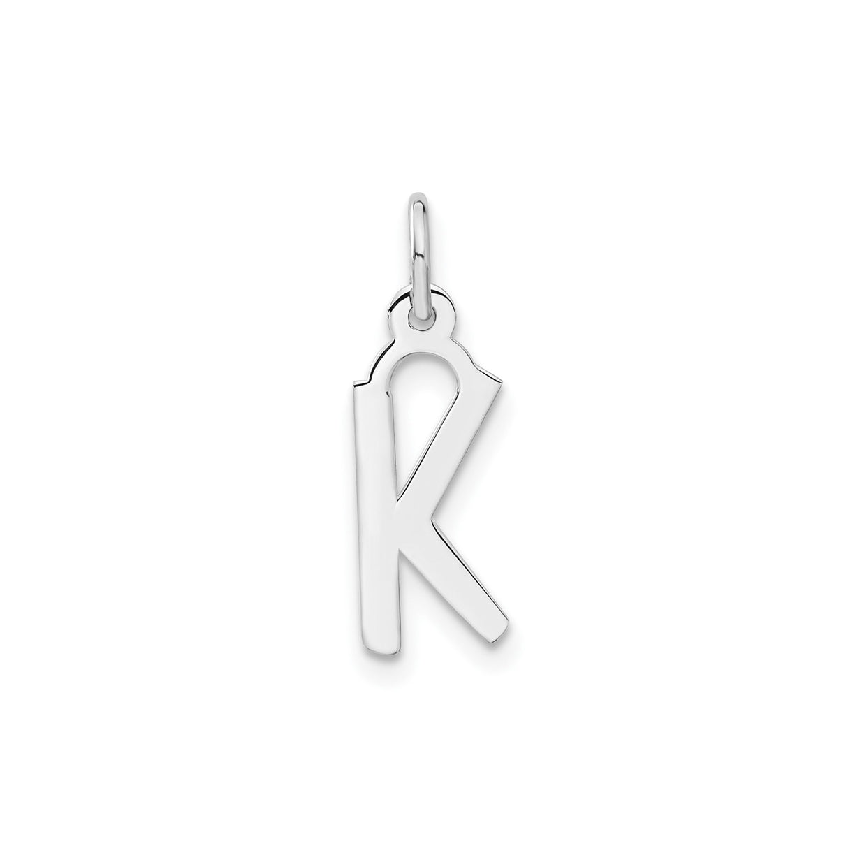 Sterling Silver Letter K Pendant Charm, Polished Slanted Block Initial Design
