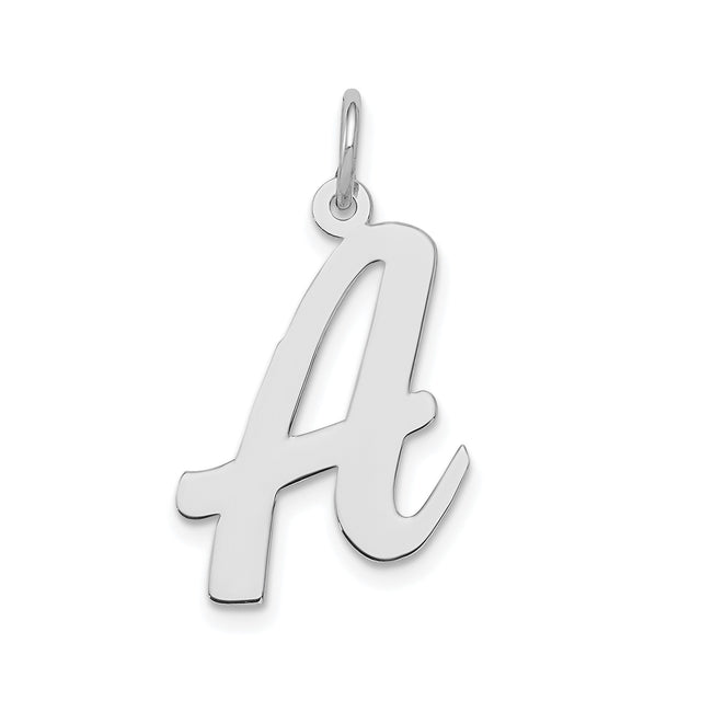 Sterling Silver Script Initial A Pendant Charm, Polished Cursive Letter Design